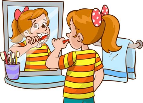 child brushing his teeth cartoon vector | 画