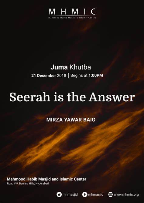 Juma Khutba Seerah Is The Answer Khutba 2 By Mirza Yawar Baig Mahmood Habib Masjid And