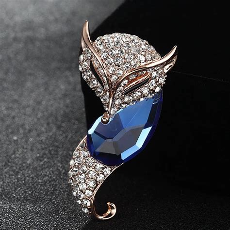 Perfect Blue Rhinestone Fox Animal Brooch For Men Jewelry Statement