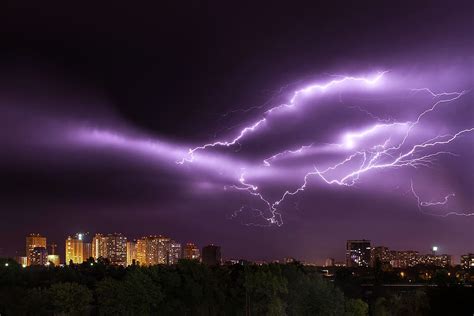 Hd Wallpaper Purple Lightning At Night Architecture Buildings City