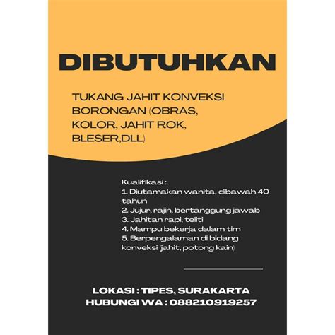 Lowongan Kerja April Tukang Jahit Konveksi Tipes Di Solo Info