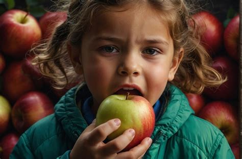 Premium Photo A Child Taking A Big Bite Out Of A Juicy Apple