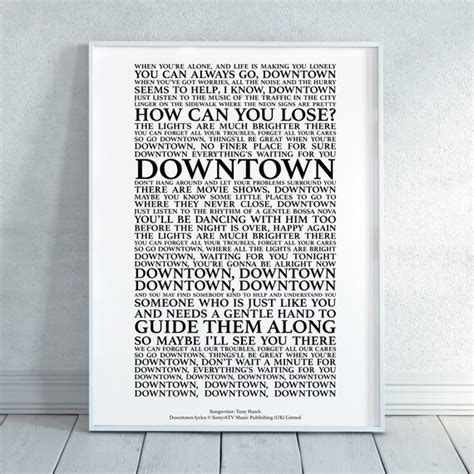 Downtown Song Lyrics Print Official Licensed Print Poster Etsy