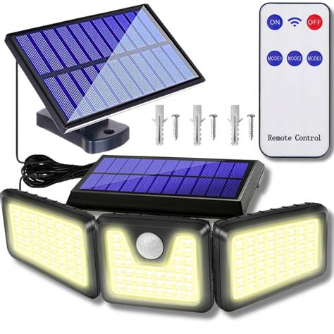 Mocna Lampa Solarna W Led Cob Osobny Panel Czujnik Ruchu Zmierzchu