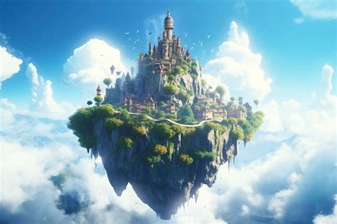 Premium Photo Ancient Heavenly Floating Island In The Sky With A