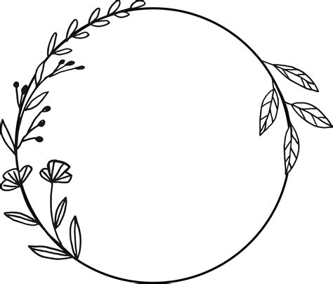 Circle Floral Border With Hand Drawn Flowers And Leaves Png