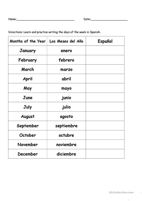 Months of the Year in Spanish - English ESL Worksheets for distance ...