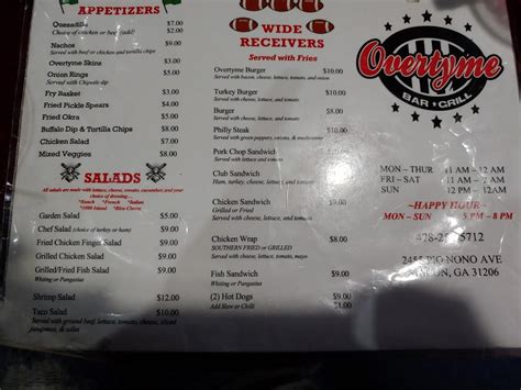 Menu at Overtyme Bar & Grill, Macon