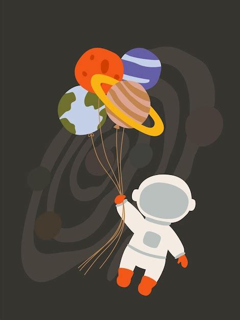 Astronauta Sosteniendo Globos En Forma De Planetas Ilustraci N