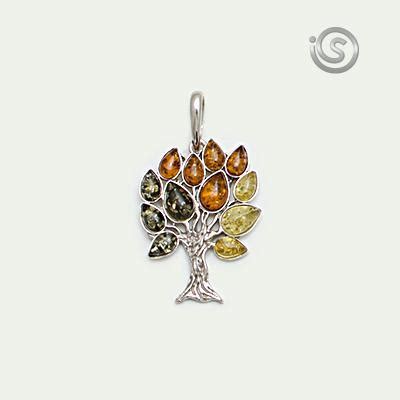 Pendentif Arbre De Vie Yggdrasil Ambre Vert Et Argent 925 1000