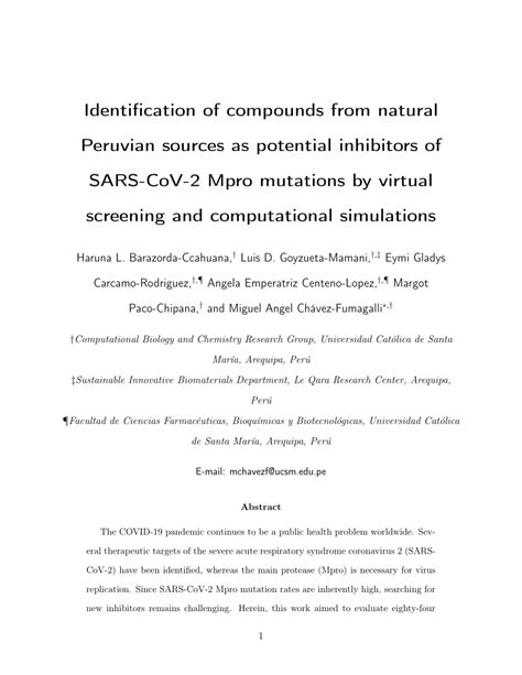 PDF Identification Of Compounds From Natural Peruvian Sources As