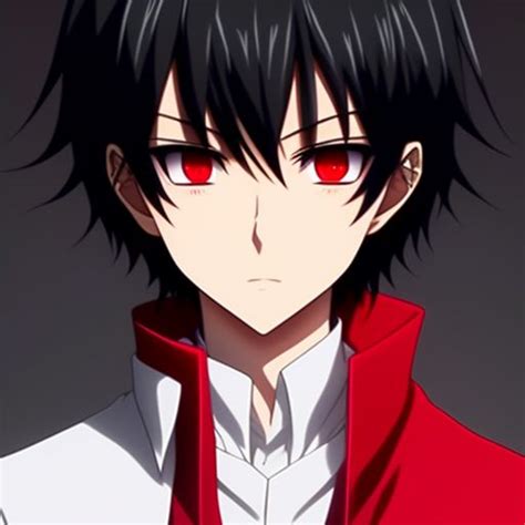 Fond Ibex Black Haired Anime Boy With Red Eyes Wearing A White