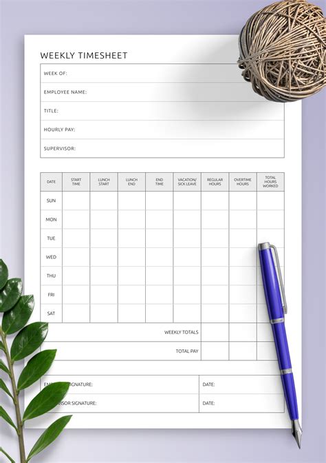 Download Printable Weekly Timesheet Template PDF