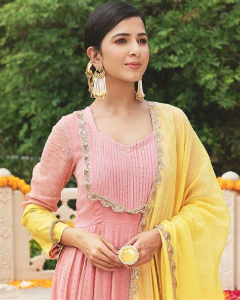 Peach Georgette Silk Lace Work Anarkali Suit Pink Dupatta