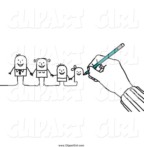 Clip Art of a Hand Drawing a Family of Stick People by NL shop - #1752