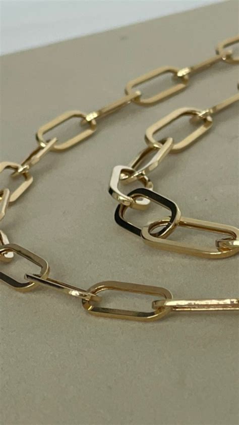 Solid 14k Real Gold Italian Style Paperclips Chain For Women Anti