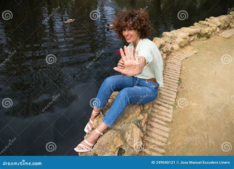 Beautiful Mature Woman Curly Hair Barefoot Stock Photos Free