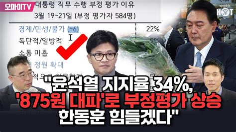 박정호의 핫스팟 김봉신 윤석열 지지율 34 875원 대파로 부정평가 상승한동훈 힘들겠다 Youtube