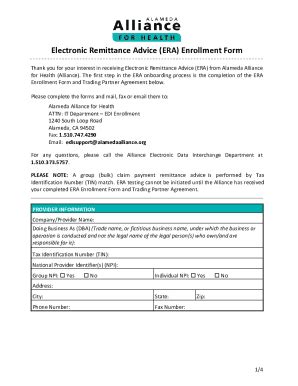 Fillable Online Electronic Remittance Advice Era Enrollment Form Fax