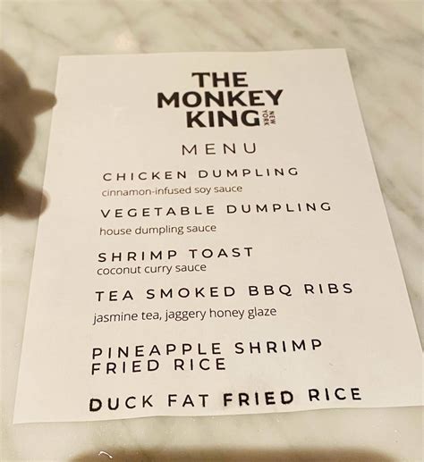 Menu At The Monkey King Restaurant New York City Willoughby Ave