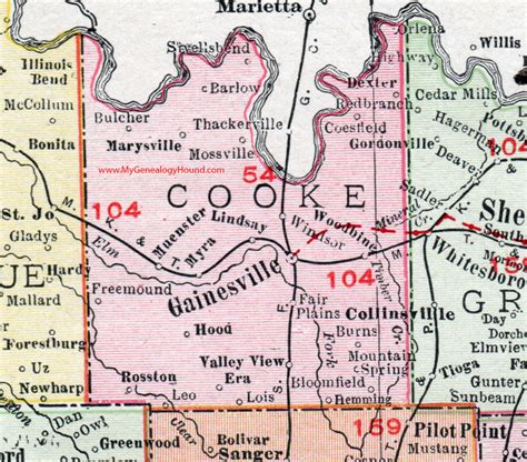 Cooke County, Texas, 1911, Map, Gainesville, Muenster, Rosston, Hood ...