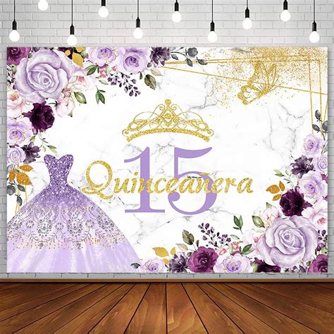 AIBIIN 7x5ft Purple Gold Quinceanera Birthday Backdrop For Sweet Girl