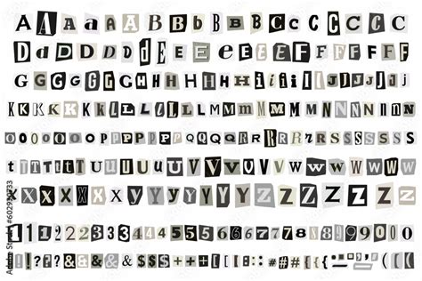 Ransom Gray Note English Font Alphabet Cut Out Vector Letters