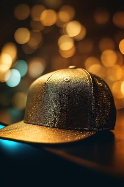 Premium AI Image | A gold hat with a silver logo on it sits on a table.