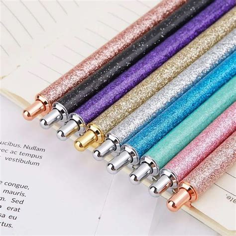 Glitter Ballpoint Pens Retractable Black Ink Pens Metal Medium Point