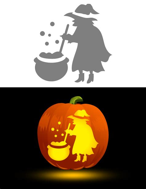 Printable Standing Witch and Cauldron Pumpkin Stencil