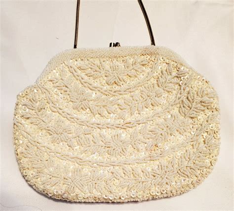 Vintage La Regale Ltd Ivory Beaded Evening Bag Purse Hand Made In Hong