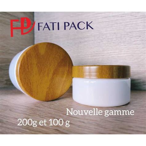 Pot à crème en plastique blanc avec couvercle en bambou 100g 200g