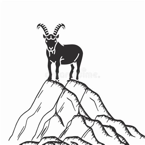 Goat Standing on Mountain Silhouette Stock Illustration - Illustration ...