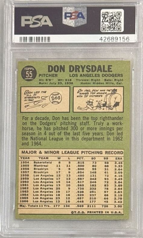 1967 Topps Don Drysdale HOF PSA 8 NM MT 55 EBay