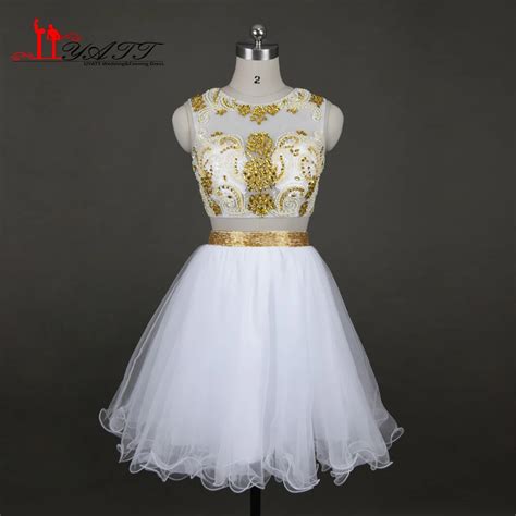 Gold Beading White Short Homecoming Dress 2017 Bateau Neck Sleeveless