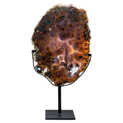 Two Agate Geode Slices Mounted On Forged Iron Stands At 1stDibs Agate