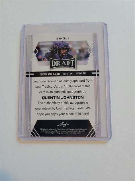 2022 Leaf Draft Autographs Blue BA QJ1 Quentin Johnston AU RC For