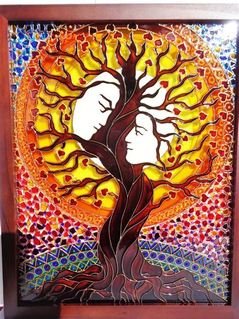 Tree of Love Art Glass Painting Tree of Life Family Tree Painted Glass Wall Art Spiritual Art ...