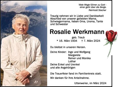 Traueranzeigen Von Rosalie Werkmann Schwaebische De Trauerportal