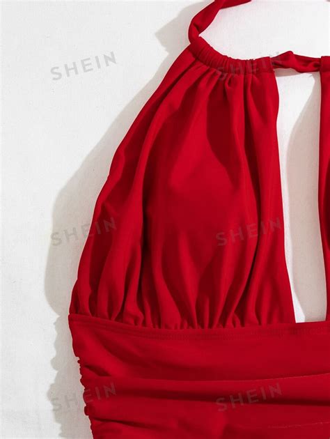 Shein Swim Ruched Halter One Piece Swimsuit Shein Usa