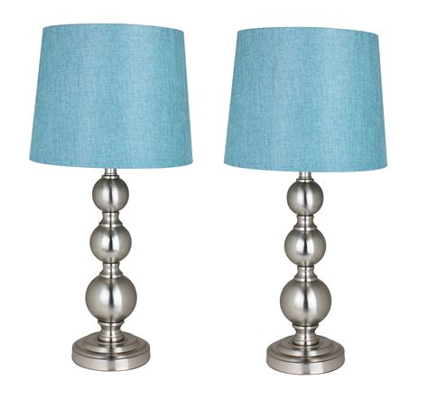 25 Brushed Nickel Table Lamp Set W Turquoise Shades Set Of 2