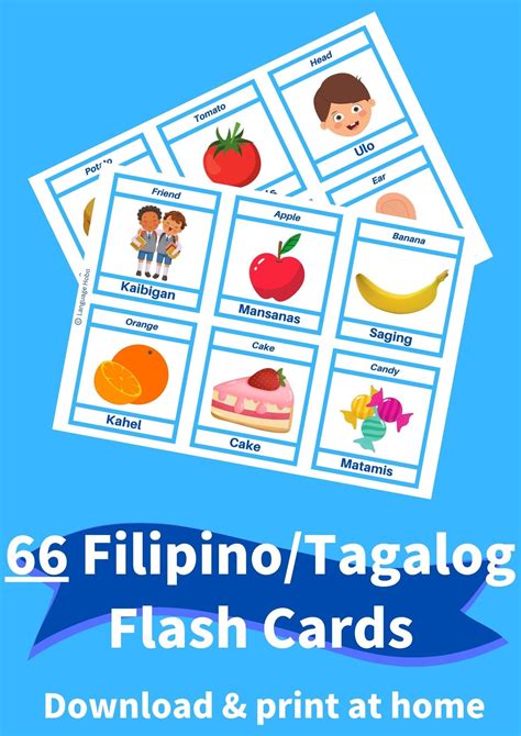 Printable FILIPINO TAGALOG Flashcards PDF 66 First Words For Beginners