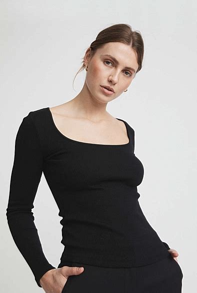 Black Cotton Long Sleeve Scoop Top Womens Long Sleeve Tops Witchery