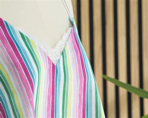 Colorful Striped Camisole Top With Lace Trim Handmade Cotton Camisole