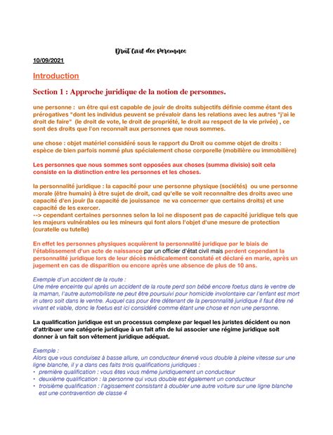 Cours Magistral Droit Droit Civil Des Personnes Introduction