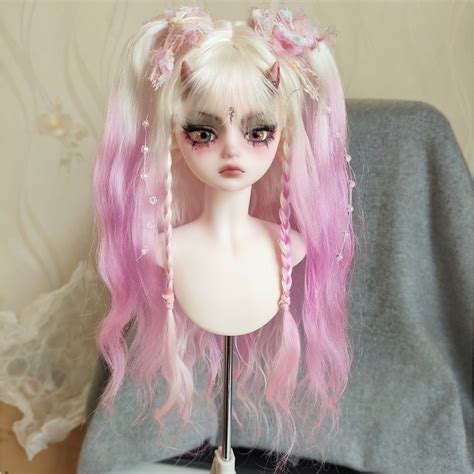 Bjd Wig With Double Ponytail Mohair Doll Curly Hair Wavy Doll