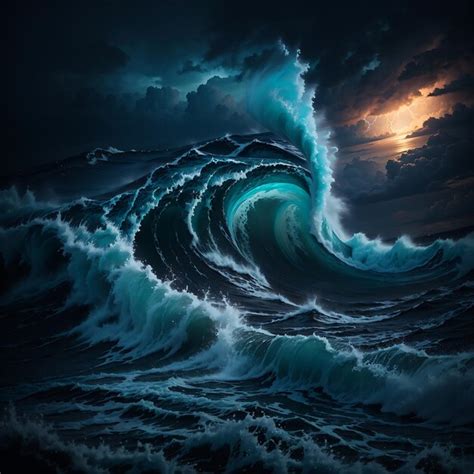 Premium Ai Image Night Stormy Sea With Big Waves And Lightning Ai