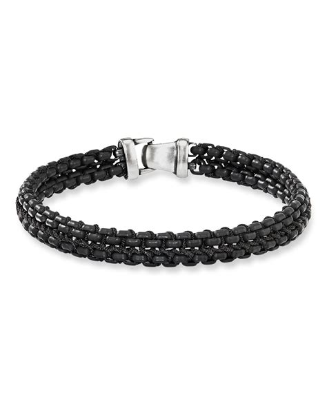 David Yurman Men S Mm Woven Box Chain Bracelet Black Neiman Marcus