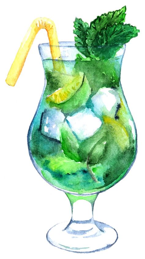 Premium Vector Watercolor Mojito Lime Ice Mint Cocktail Vector Isolated