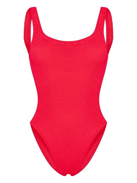 Hunza G Square Neck Textu Swimsuit Red Editorialist